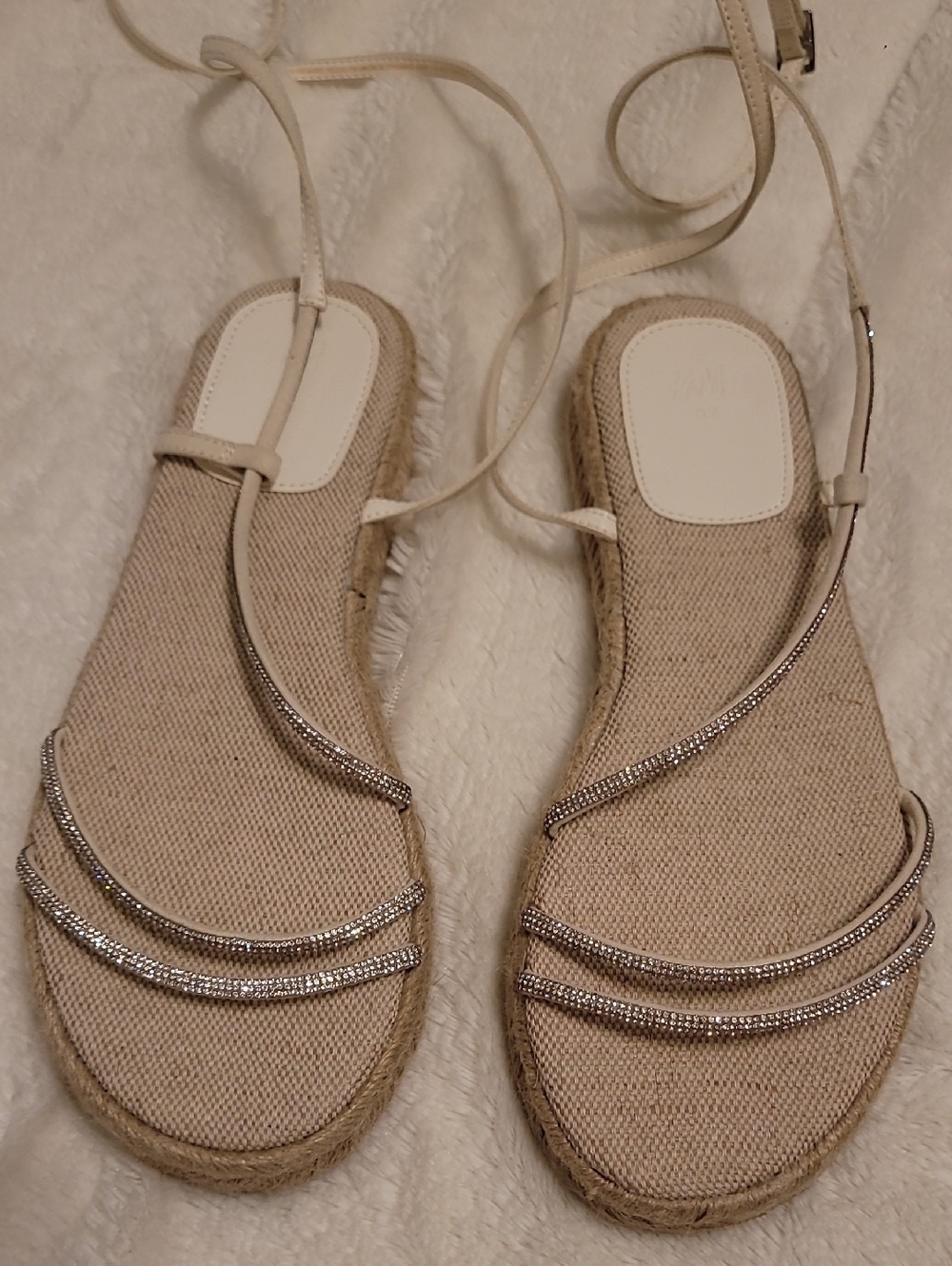 H&M Neutral Espadrille Sandal with Rhinestone Straps